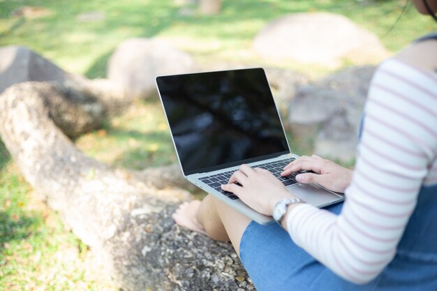 woman using laptop