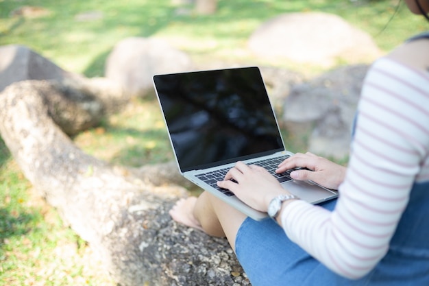 woman using laptop