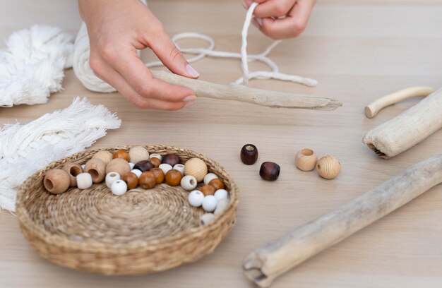 Woman using the macrame technique