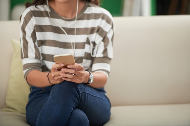 Woman using mobile app