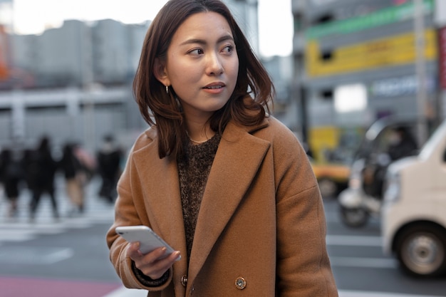 Woman using smartphone technology