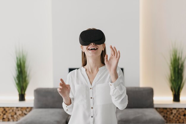 Woman using virtual reality headset