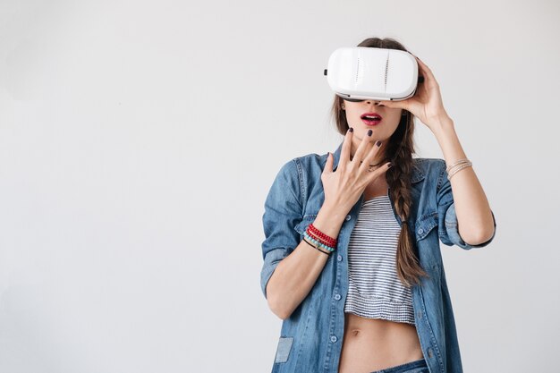 Woman using VR device