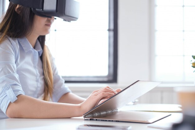 Woman using vr glasses