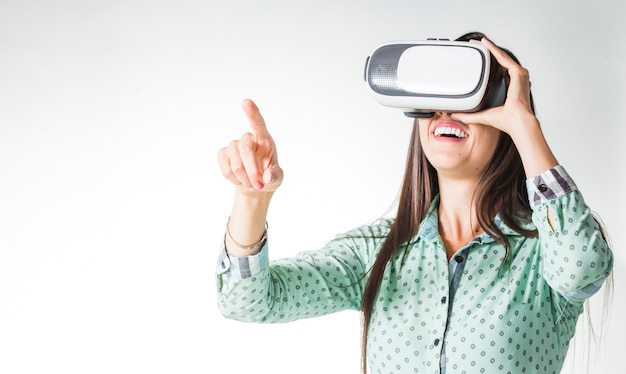 Woman using vr headset being surprised