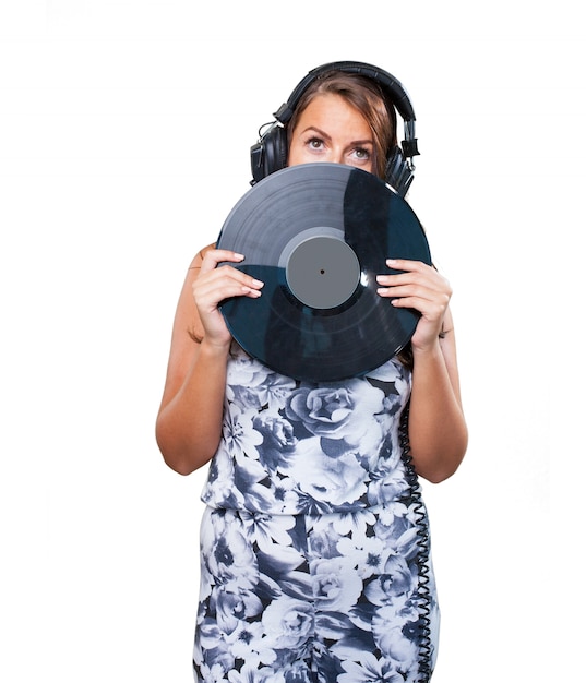 woman behind a vinyl