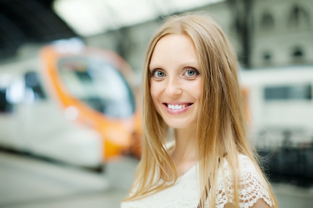 Woman waiting train