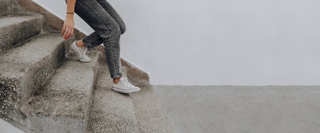 Woman walking down the stairs