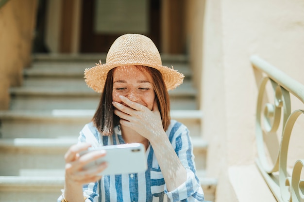 Woman Watching An Online Movie On Her Phone