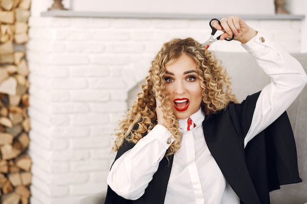 Free photo woman wearing black costume. lady with halloween makeup.