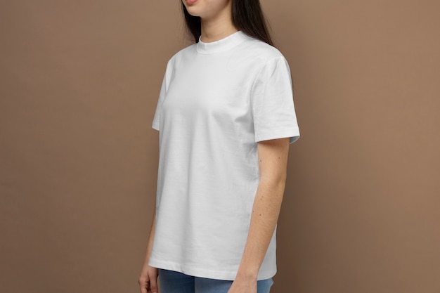 Woman wearing blank shirt