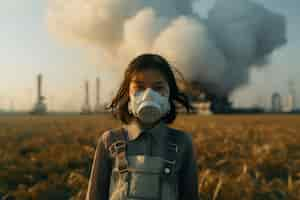 Free photo woman wearing face mask against co2 pollution