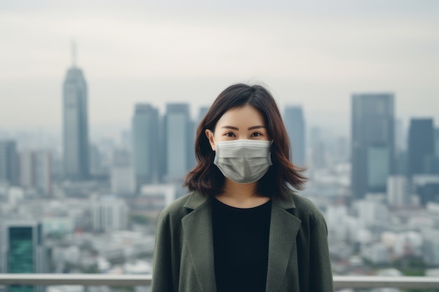 Woman wearing face mask for extreme pollution