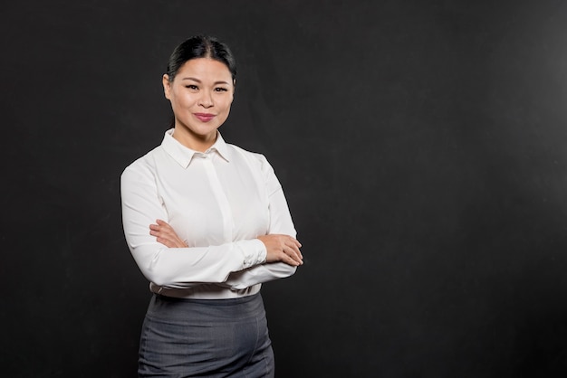 Woman wearing formal suit with copy-space