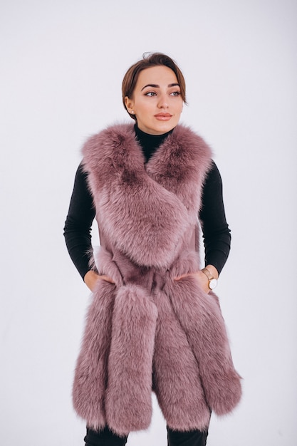 Woman wearing fur isolated