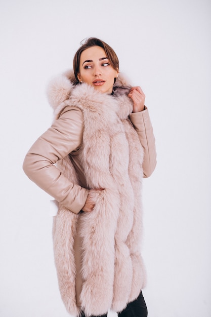 Woman wearing fur isolated