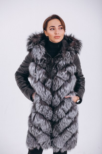 Woman wearing fur isolated