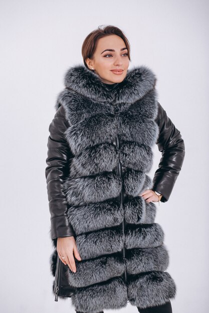 Woman wearing fur isolated