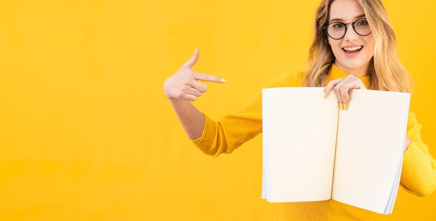 Woman wearing glasses with copy-space