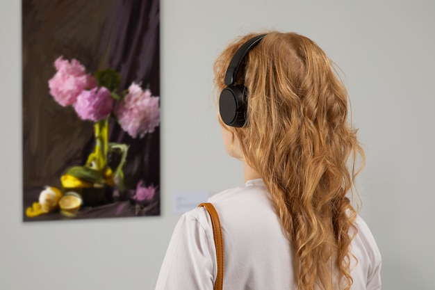 Free photo woman wearing headphones side view