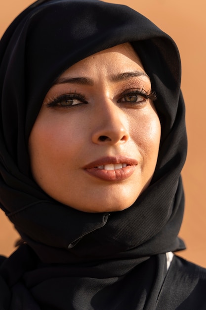 Woman wearing hijab in the desert