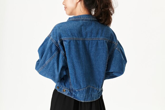 Woman wearing a jeans jacket mockup