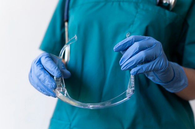 Woman wearing a medical protective equipment