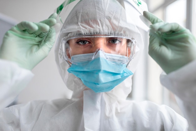 Woman wearing a protective suit