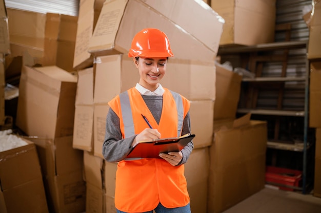 Foto gratuita donna che indossa un berretto di sicurezza al lavoro