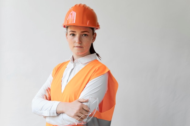 Woman wearing a special industrial protective equipment