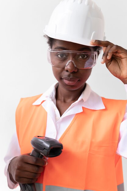 Woman wearing a special industrial protective equipment