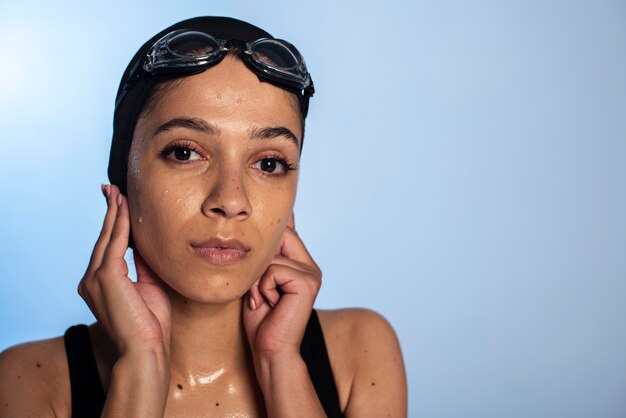 Woman wearing swimsuit close up