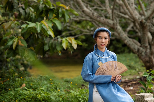 Woman wearing traditional ao dai clothing