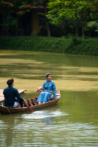 Woman wearing traditional ao dai clothing