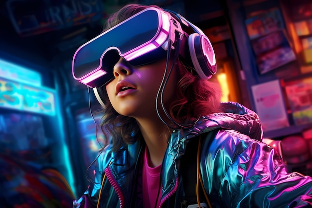 Free photo woman wearing vr glasses for gaming