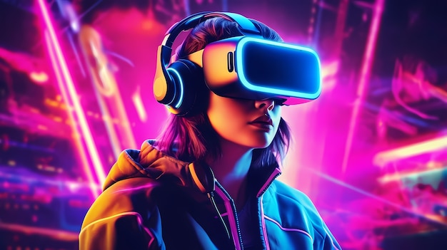 Foto gratuita donna che indossa occhiali vr per i giochi