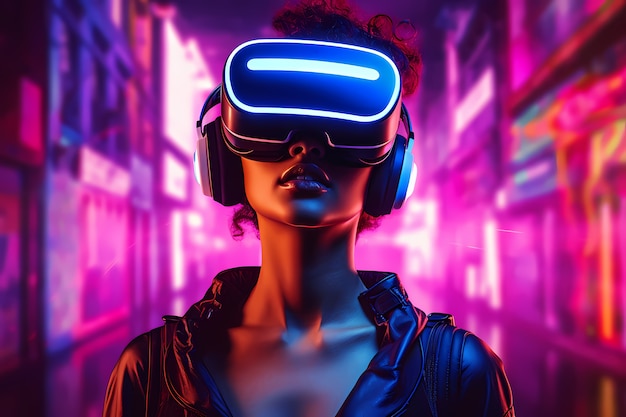 Free photo woman wearing vr glasses for gaming