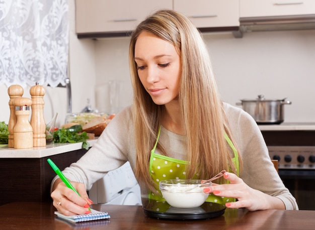 Free photo woman weighing curd cheese