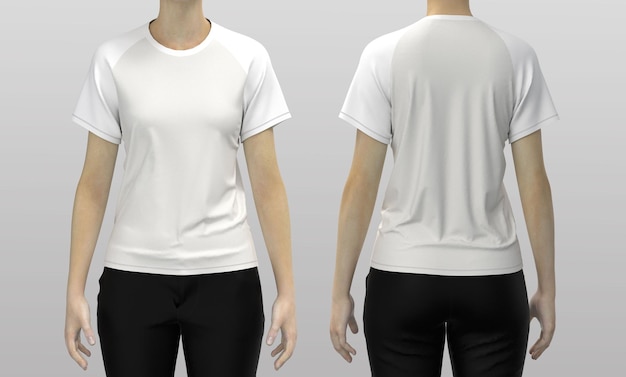 woman white t-shirt front and back, mock up template for design print