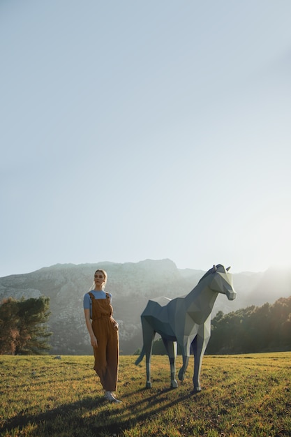 Woman with 3d horse illustrated