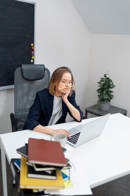 Woman with adhd at work medium shot