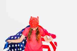 無料写真 アメリカの旗を持つ女性