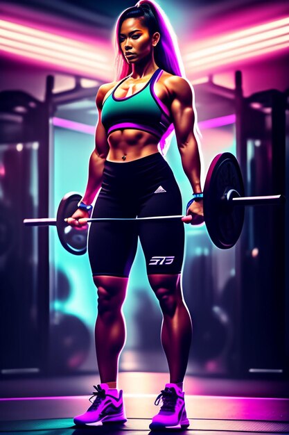 A woman with a barbell in her hand