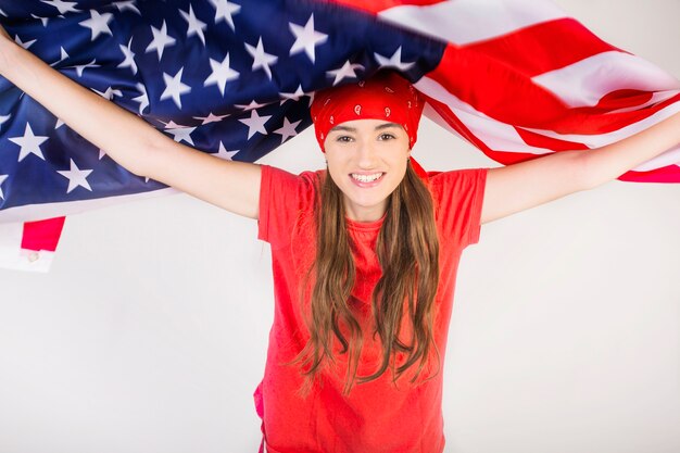 Woman with big american flag