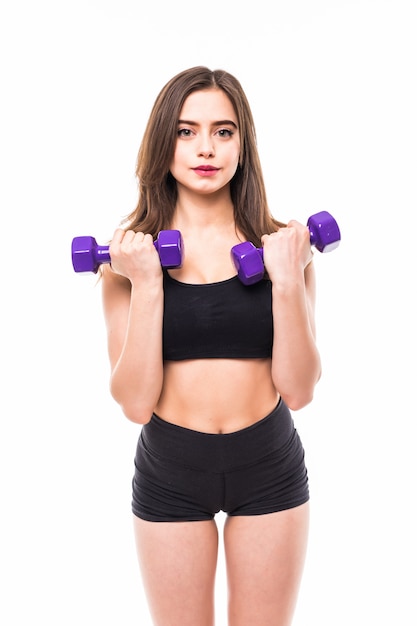 Woman with big eyes isolated with fitness gym concept