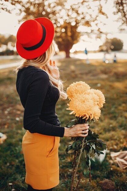 Woman with bouquet of flowers