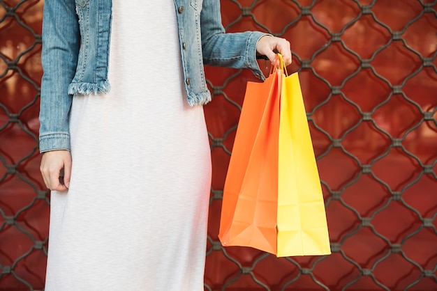 Free photo woman with bright shopping packets