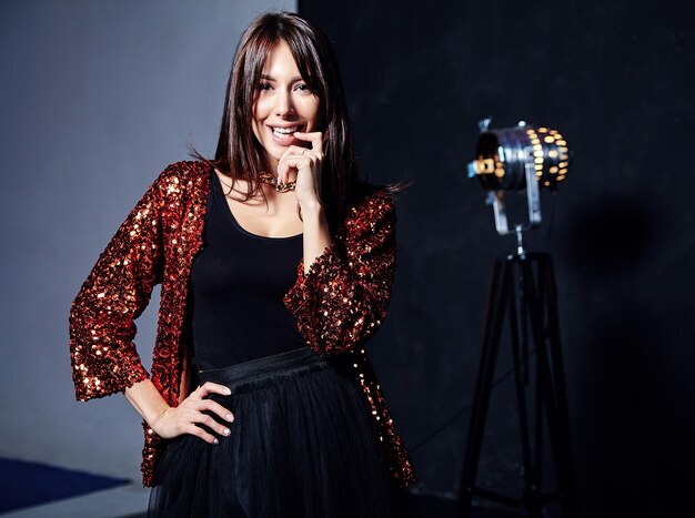 Free photo woman with brightly blazer posing