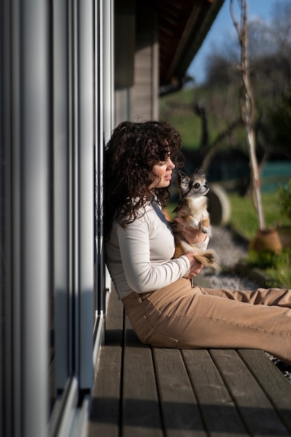 Free photo woman with chihuahua dog