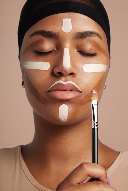 Woman with a contouring lines on a face